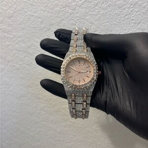 Elegant Silver and Rose Gold Crystal Watch